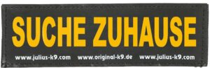 Klettsticker "SUCHE ZUHAUSE (gelbe Schrift)"